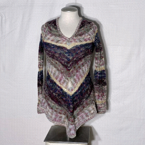 Miss Understood Purple Chevron Knit Long Sleeve V Neck Sweater S
